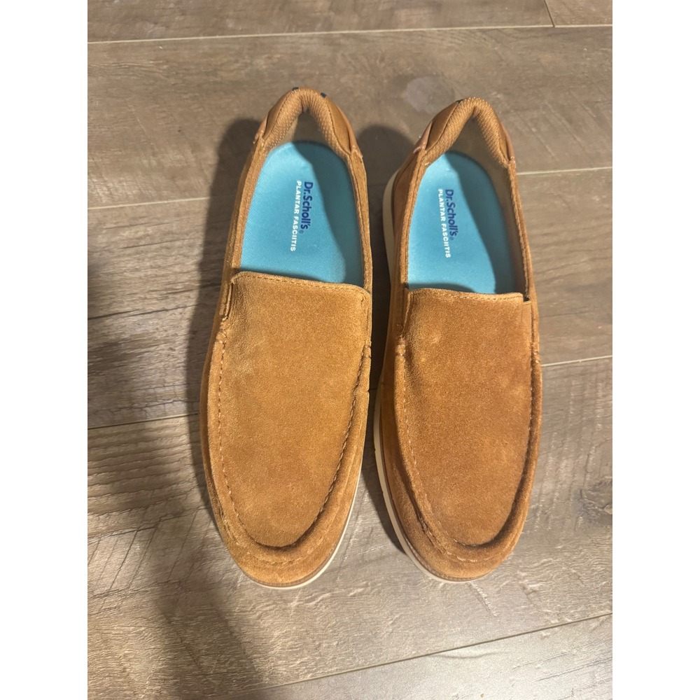 Dr. Scholls Mens Suede Slip On Loafers Plantar Fasciitis Tan Brown Shoes size 8
